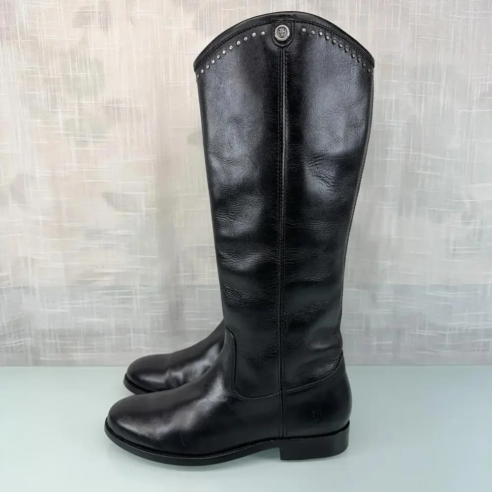 Frye Melissa Button 2 Riding Boots Black Leather Studded Equestrian Women 5.5B